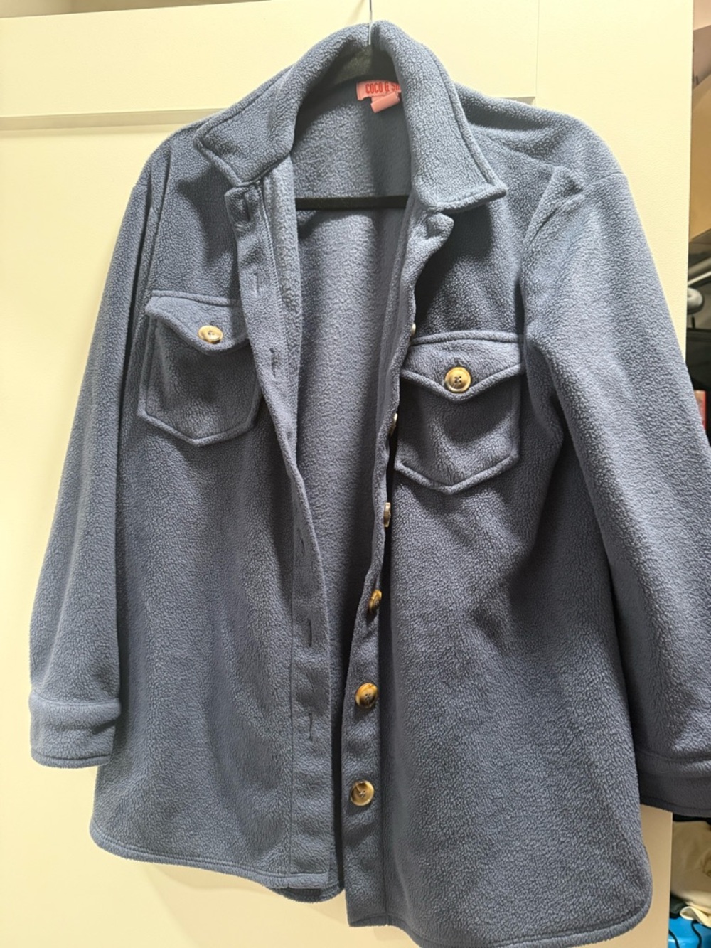 Women's Teddy Fleece Button-Front Jacket in Slate Blue